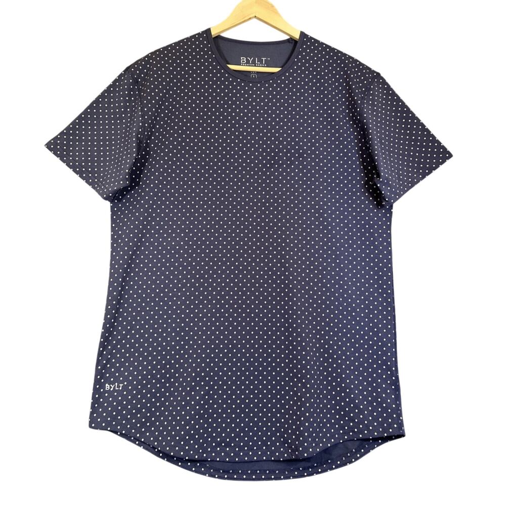 Bylt Shirt Mens Large Gray Polka Dot Lux Drop Cut Short Sleeve Gym Basics